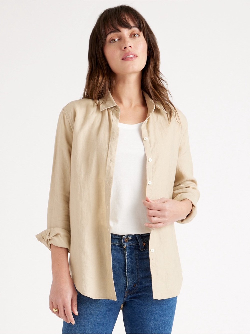 Quince Beige Long-Sleeve Button-Up Shirt